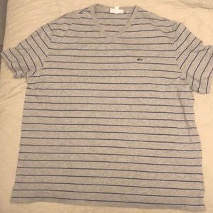 Nearly New Lacoste 3XL Grey with blue stripes t shirt